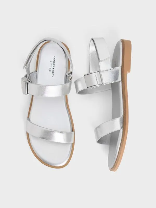 Kids Girls039 Yvette Metallic Double Strap Sandals 8211 Silver CHARLES and KEITH Shoes Kids Girls039 Yvette Metallic Double Strap Sandals 8211 Silver CHARLES and KEITH Shoes