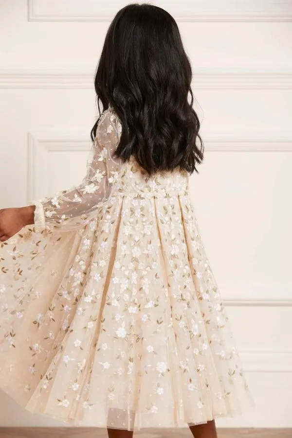 KIDS Needle and Thread Camellia Ditsy Long Sleeve Kids Dress Champagne KIDS Needle and Thread Camellia Ditsy Long Sleeve Kids Dress Champagne