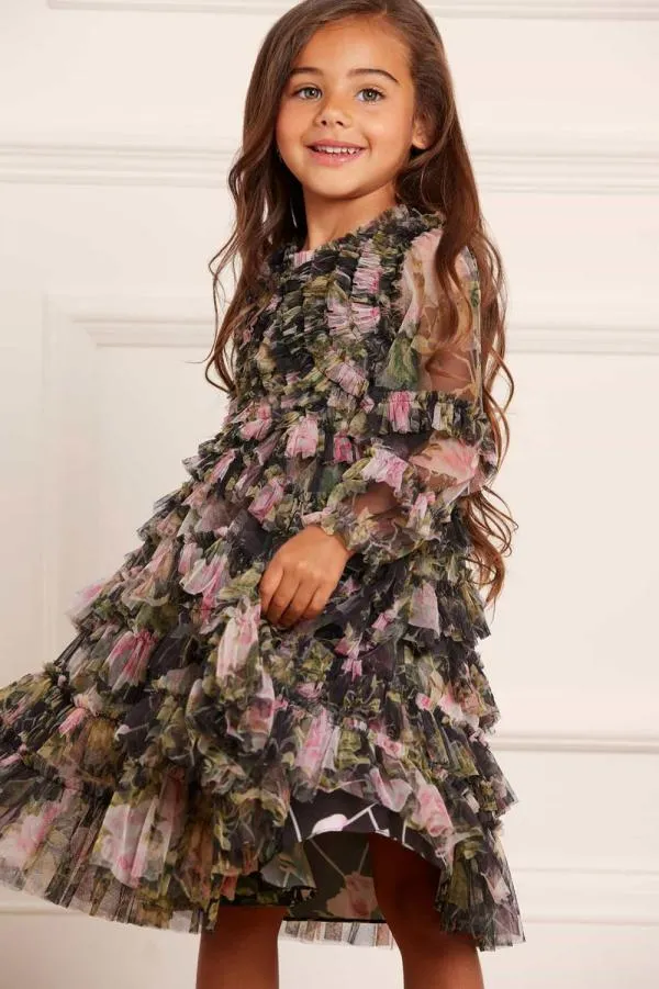 KIDS Needle and Thread English Rose Ruffle Kids Dress Black