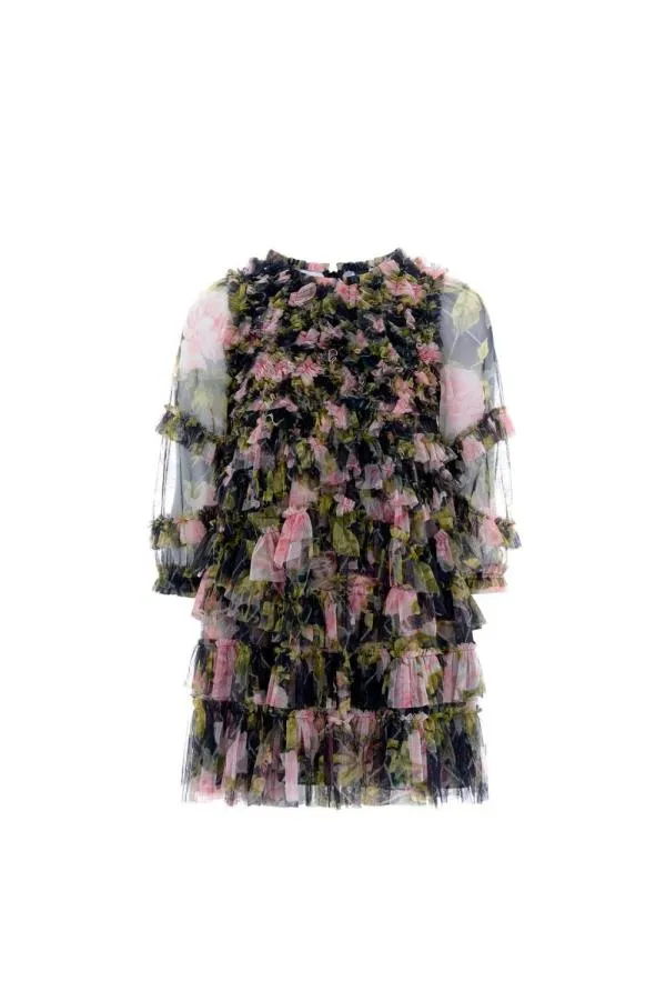 KIDS Needle and Thread English Rose Ruffle Kids Dress Black KIDS Needle and Thread English Rose Ruffle Kids Dress Black