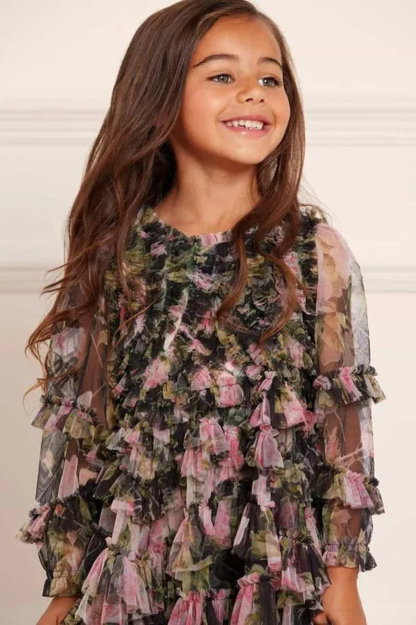 KIDS Needle and Thread English Rose Ruffle Kids Dress Black KIDS Needle and Thread English Rose Ruffle Kids Dress Black