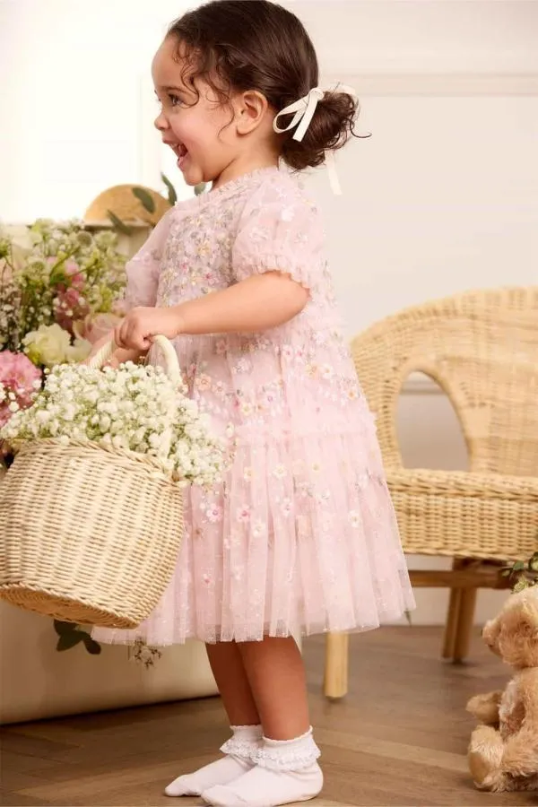 KIDS Needle and Thread Garland Ribbon Baby Dress Pink