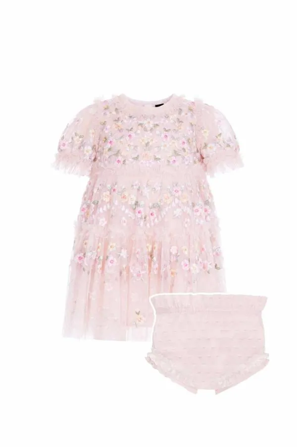 KIDS Needle and Thread Garland Ribbon Baby Dress Pink