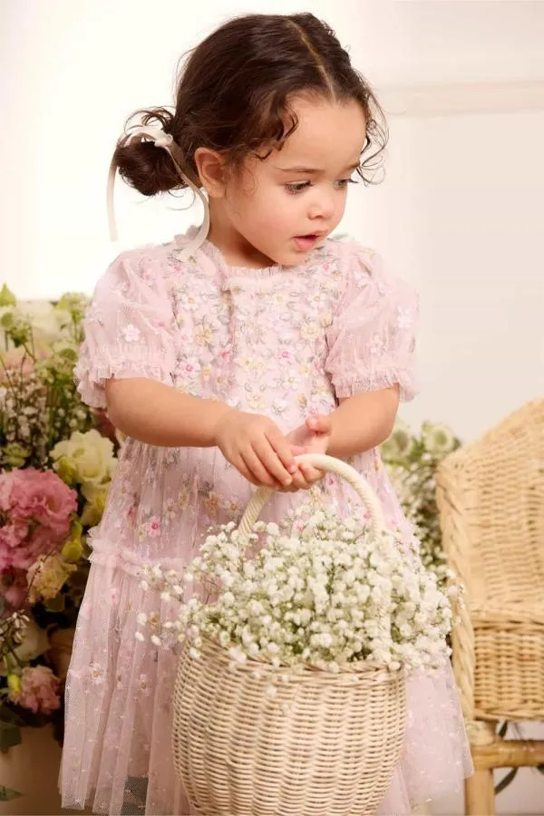 KIDS Needle and Thread Garland Ribbon Baby Dress Pink
