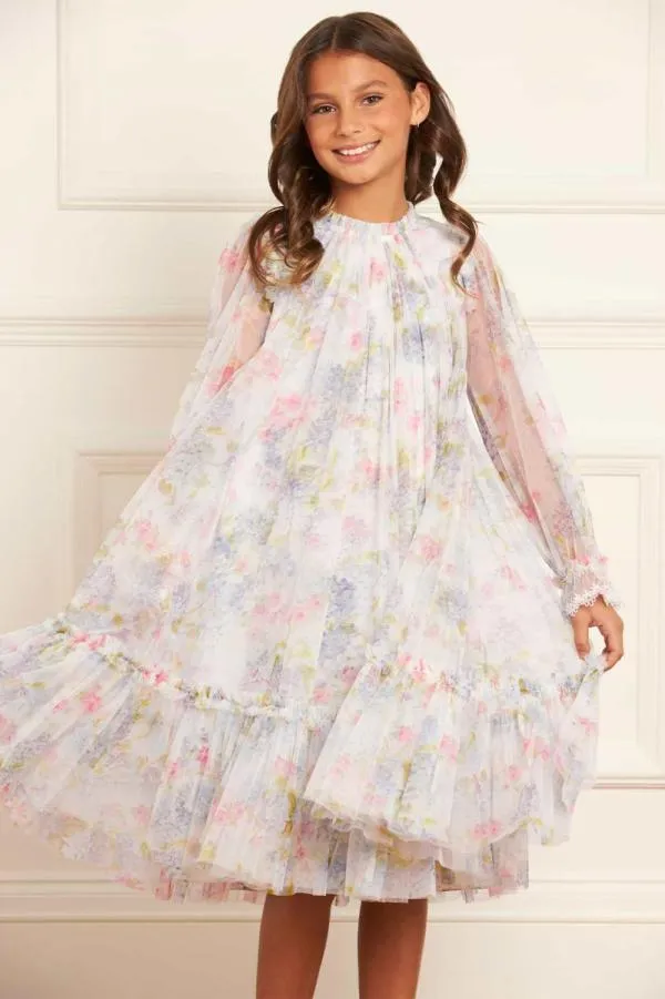 KIDS Needle and Thread Hydrangea Long Sleeve Kids Dress Multi