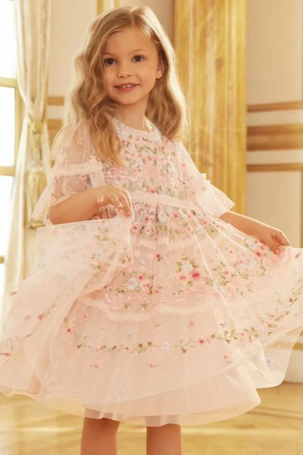 KIDS Needle and Thread Ribbon Bouquet Kids Dress Pink