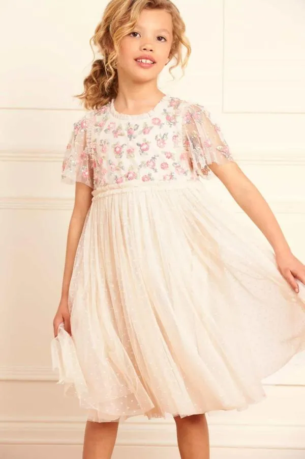 KIDS Needle and Thread Shimmer Ditsy Bodice Kids Dress Champagne