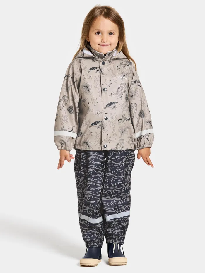 Kids Slaskeman Printed Set Ocean Beach Beige Didriksons Unlined Rain Set