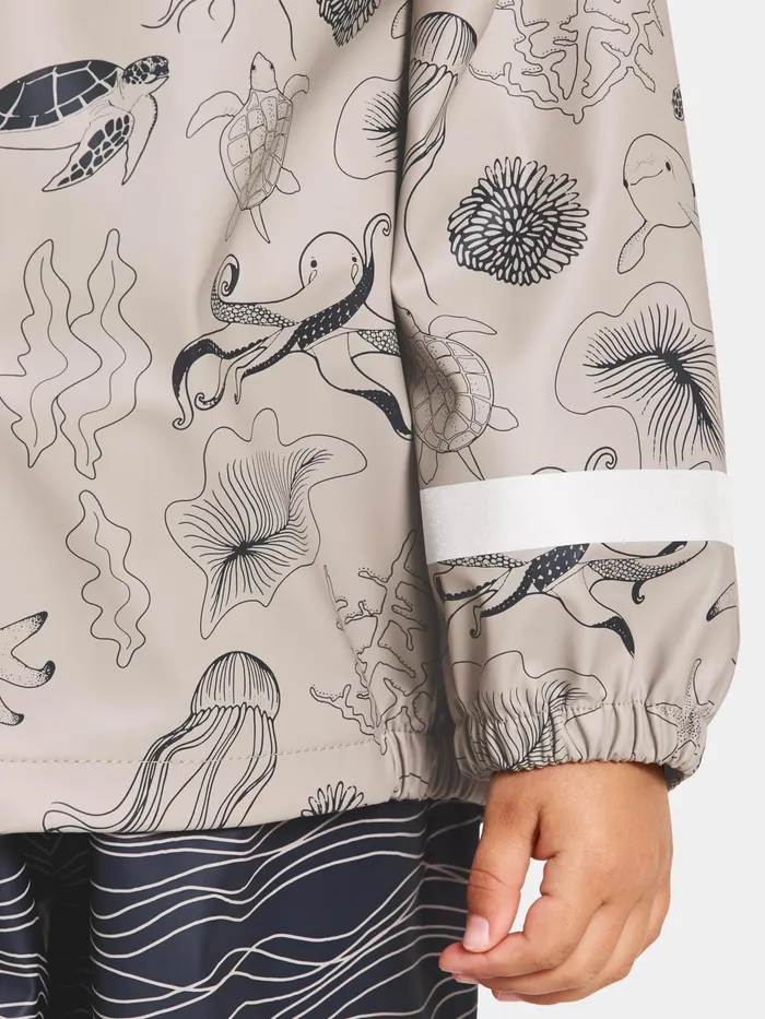 Kids Slaskeman Printed Set Ocean Beach Beige Didriksons Unlined Rain Set