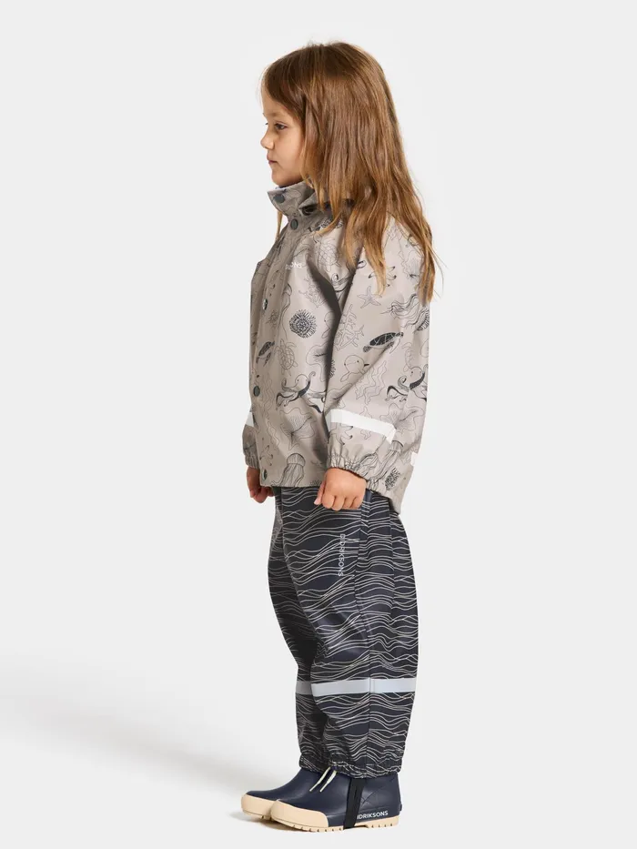 Kids Slaskeman Printed Set Ocean Beach Beige Didriksons Unlined Rain Set