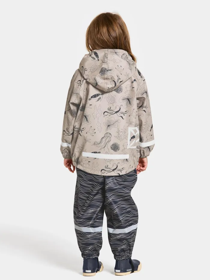 Kids Slaskeman Printed Set Ocean Beach Beige Didriksons Unlined Rain Set