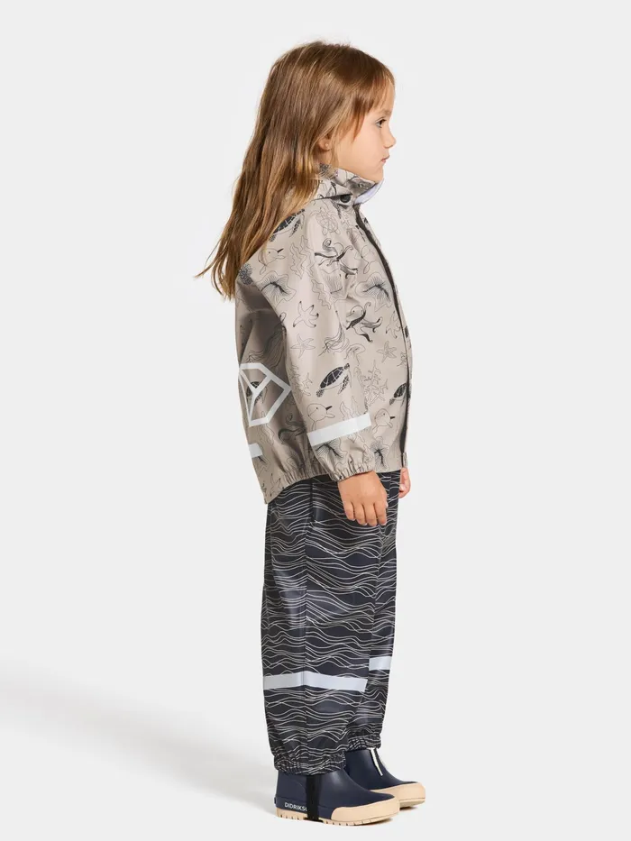 Kids Slaskeman Printed Set Ocean Beach Beige Didriksons Unlined Rain Set