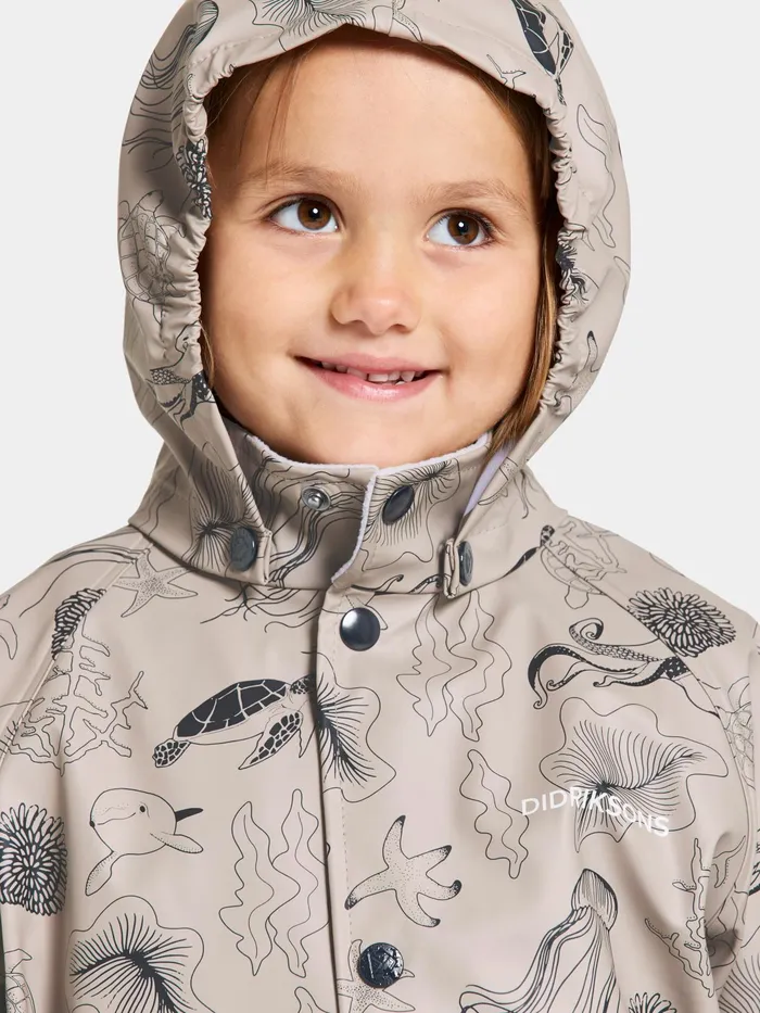 Kids Slaskeman Printed Set Ocean Beach Beige Didriksons Unlined Rain Set