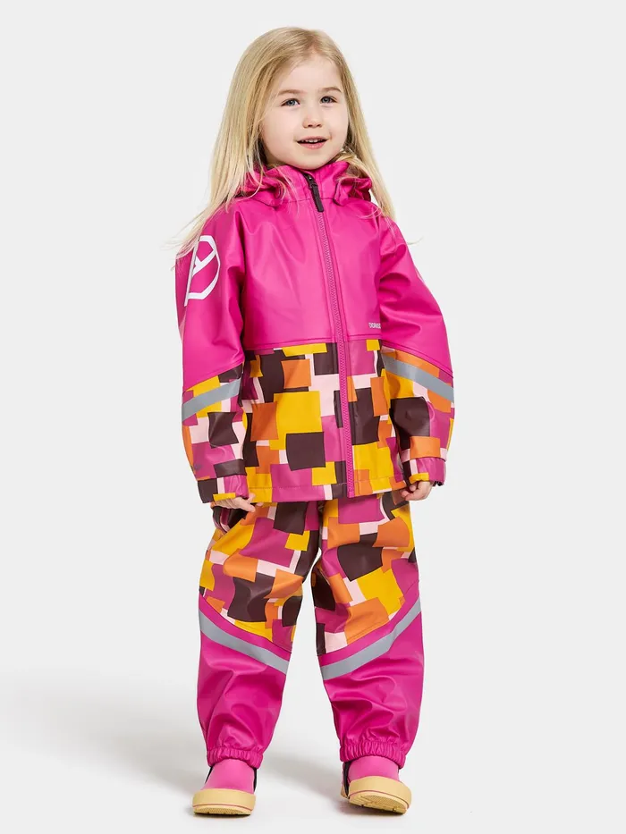 Kids Waterman Printed Set Postit Pink Didriksons Unlined Rain Set