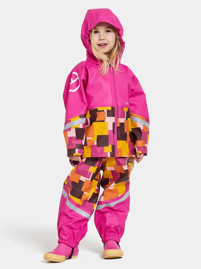 Kids Waterman Printed Set Postit Pink Didriksons Unlined Rain Set