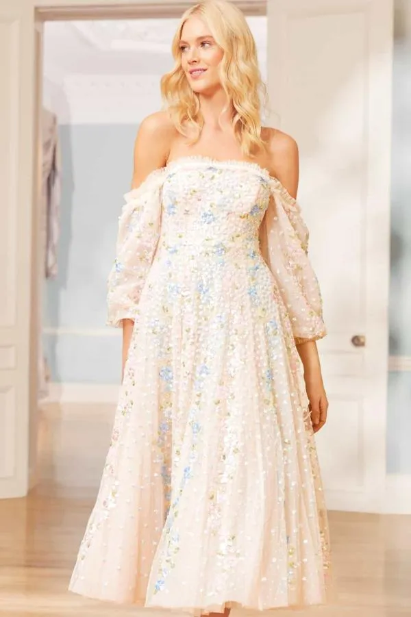 KIDSWomen Needle and Thread Confetti Gloss OffShoulder Ballerina Dress Champagne