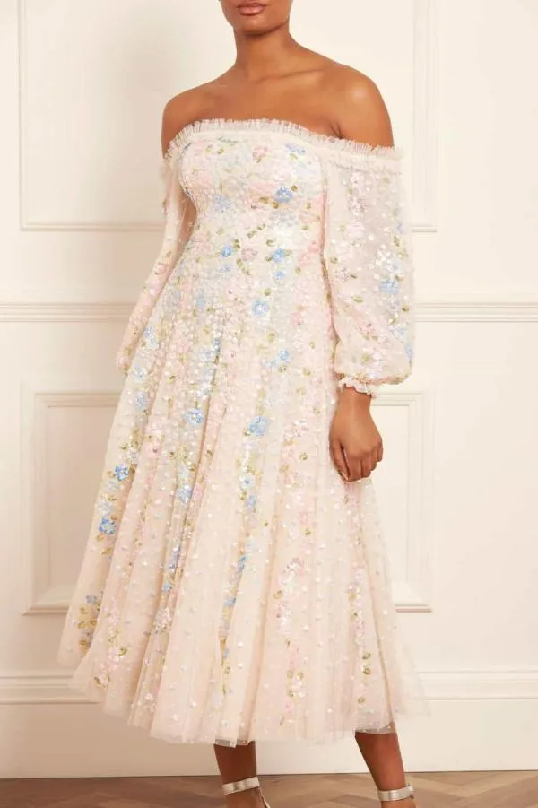 KIDSWomen Needle and Thread Confetti Gloss OffShoulder Ballerina Dress Champagne