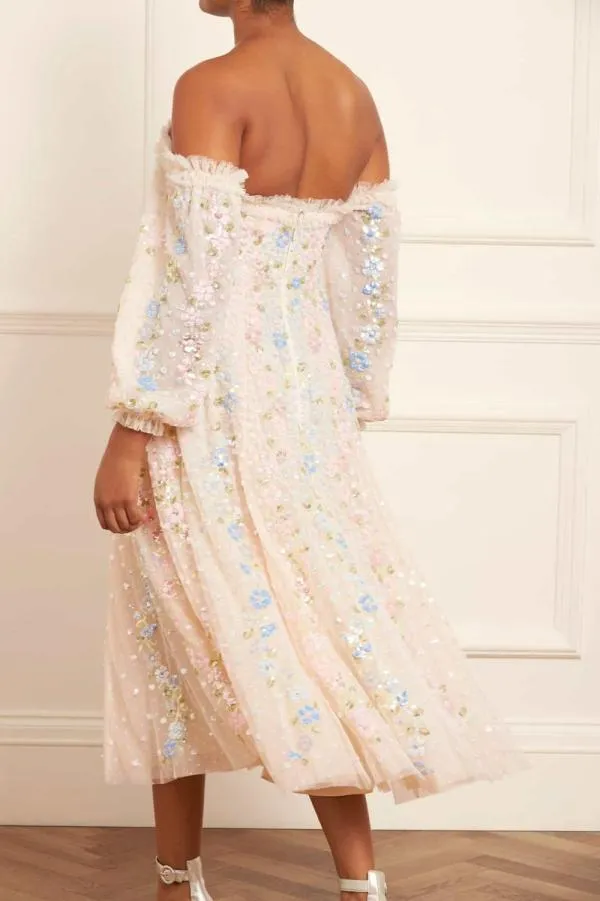 KIDSWomen Needle and Thread Confetti Gloss OffShoulder Ballerina Dress Champagne