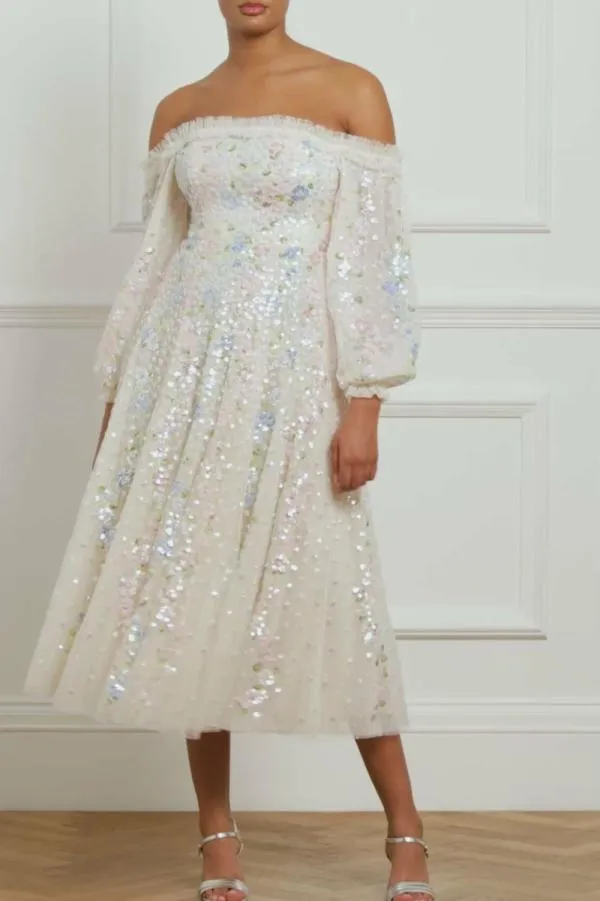 KIDSWomen Needle and Thread Confetti Gloss OffShoulder Ballerina Dress Champagne