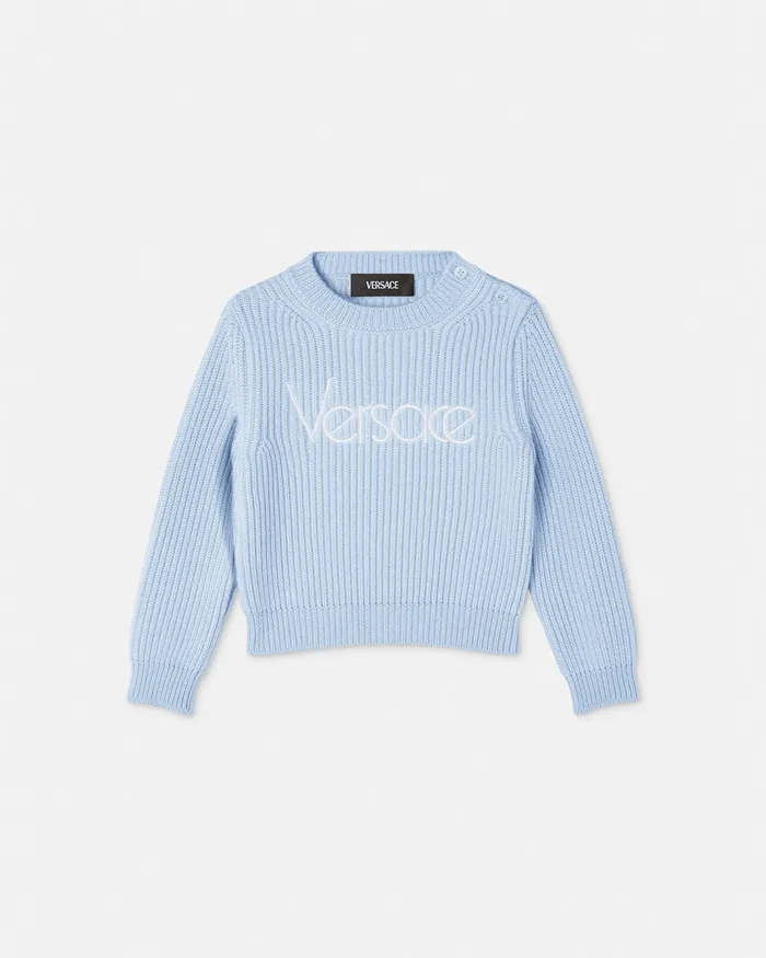 Knitwear and Sweatshirts Kids Versace 1978 ReEdition Logo Baby Sweater Light Blue