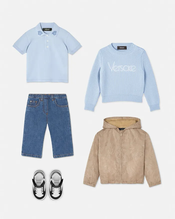 Knitwear and Sweatshirts Kids Versace 1978 ReEdition Logo Baby Sweater Light Blue