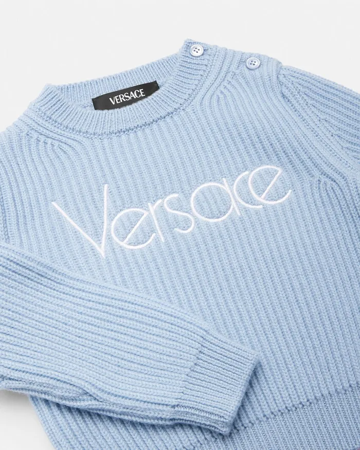 Knitwear and Sweatshirts Kids Versace 1978 ReEdition Logo Baby Sweater Light Blue