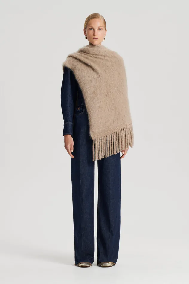 Knitwear BRUSHED FRINGED CAPE NOUGAT Scanlan Theodore Women
