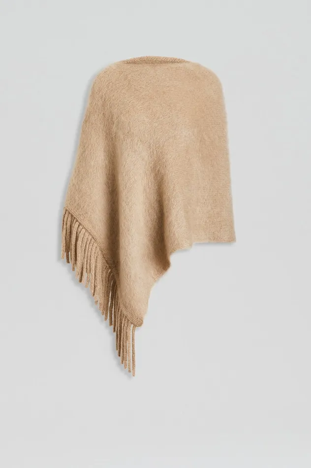 Knitwear BRUSHED FRINGED CAPE NOUGAT Scanlan Theodore Women Knitwear BRUSHED FRINGED CAPE NOUGAT Scanlan Theodore Women