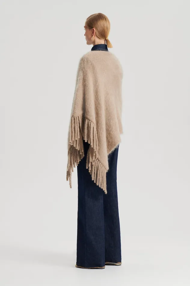 Knitwear BRUSHED FRINGED CAPE NOUGAT Scanlan Theodore Women Knitwear BRUSHED FRINGED CAPE NOUGAT Scanlan Theodore Women