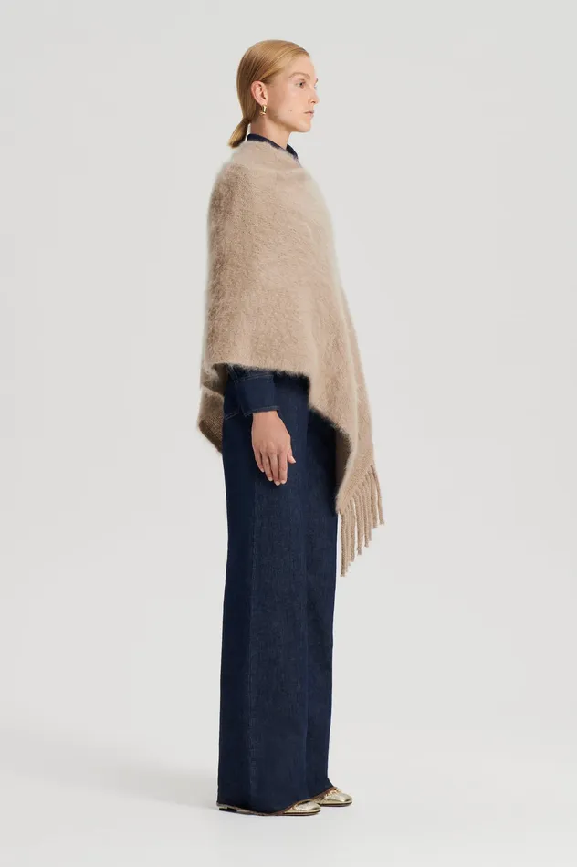 Knitwear BRUSHED FRINGED CAPE NOUGAT Scanlan Theodore Women Knitwear BRUSHED FRINGED CAPE NOUGAT Scanlan Theodore Women