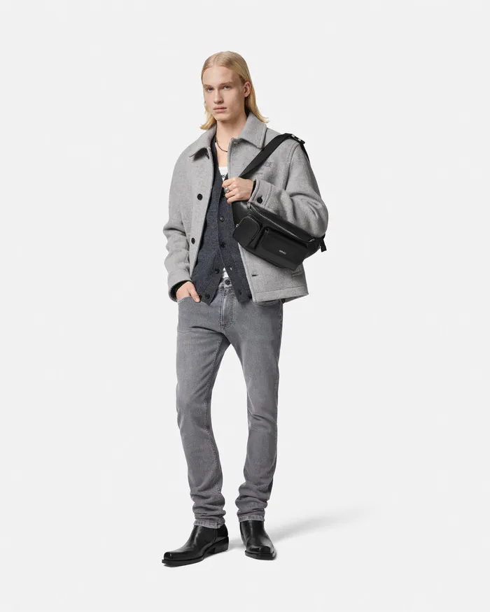 Knitwear Men Versace Milano Stamp Cardigan Gray