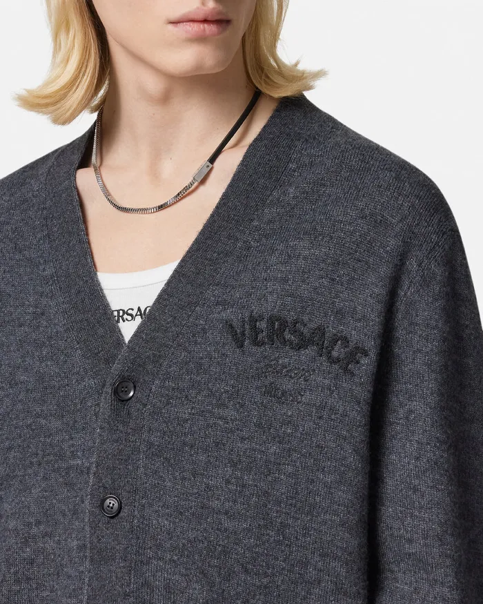 Knitwear Men Versace Milano Stamp Cardigan Gray