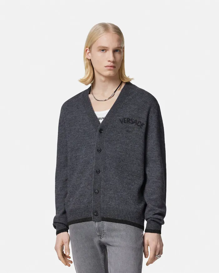 Knitwear Men Versace Milano Stamp Cardigan Gray