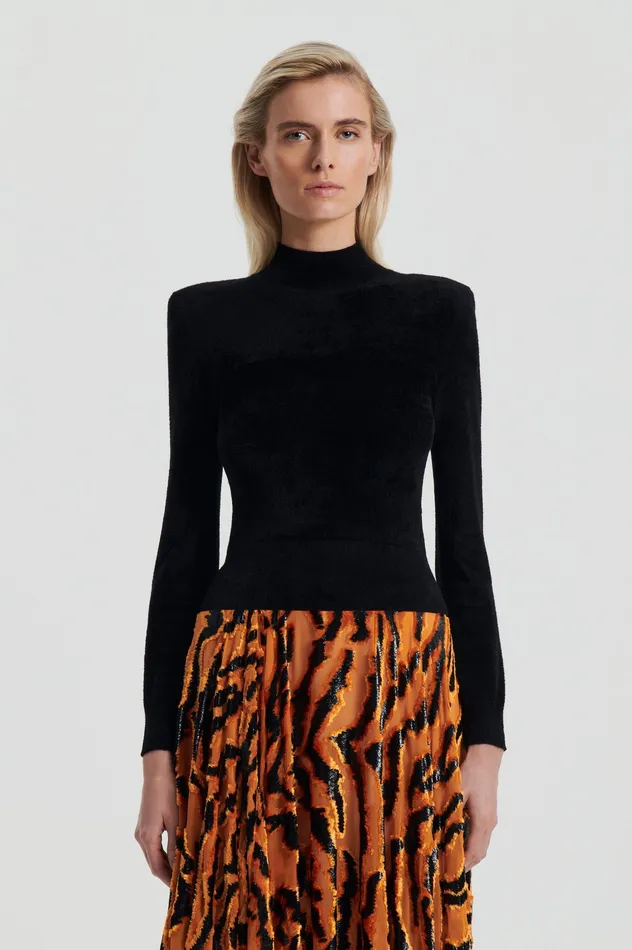 Knitwear Scanlan Theodore Women VELVET SHOULDER PAD SWEATER BLACK