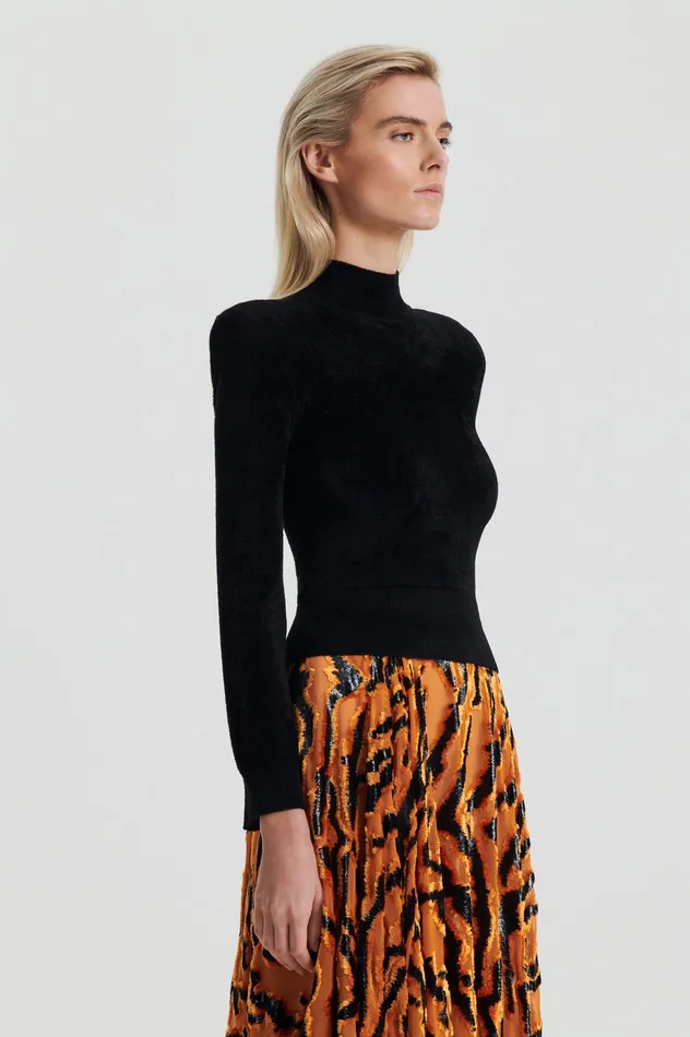 Knitwear Scanlan Theodore Women VELVET SHOULDER PAD SWEATER BLACK