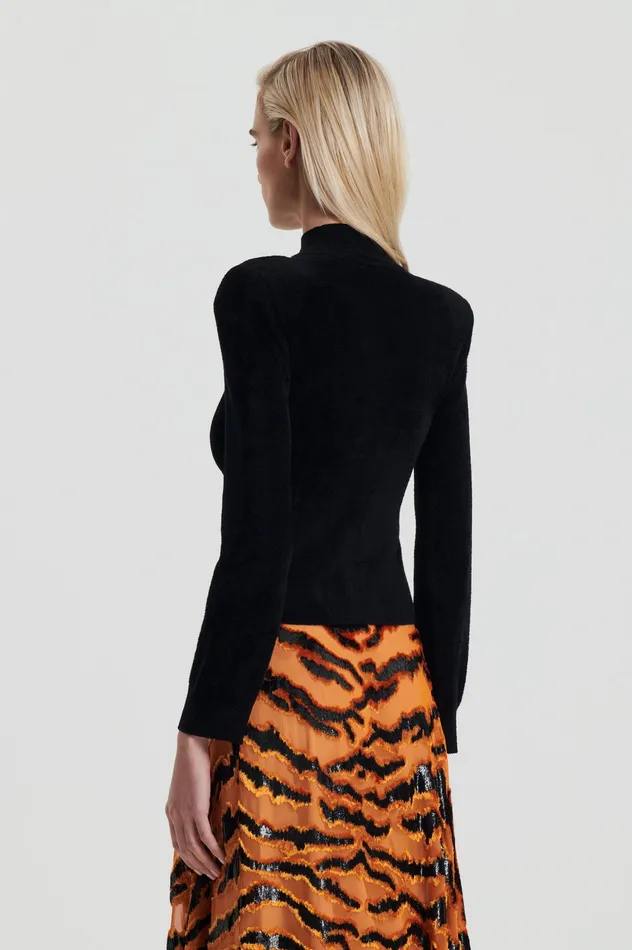 Knitwear Scanlan Theodore Women VELVET SHOULDER PAD SWEATER BLACK