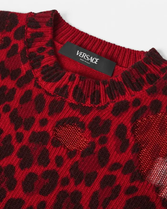 Knitwear Women Versace Leopard Intarsia Oversized Sweater Red