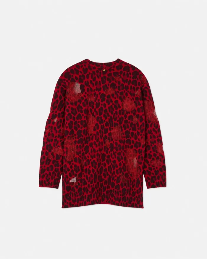 Knitwear Women Versace Leopard Intarsia Oversized Sweater Red