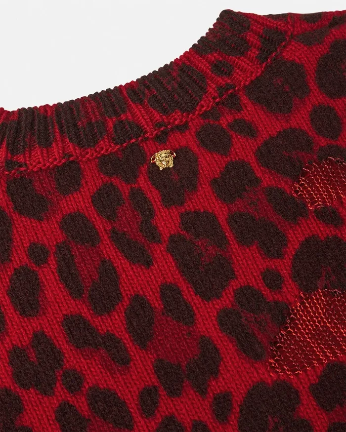 Knitwear Women Versace Leopard Intarsia Oversized Sweater Red
