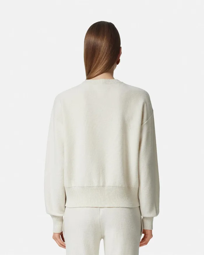 Knitwear Women Versace Medusa WoolBlend Knit Towel Sweater White