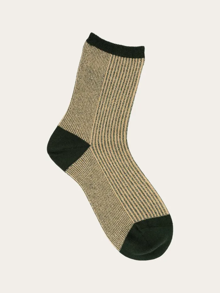 KnowledgeCotton Apparel Accessories Single Pack Colorblock Rib Socks Trekking Green 8211 Women