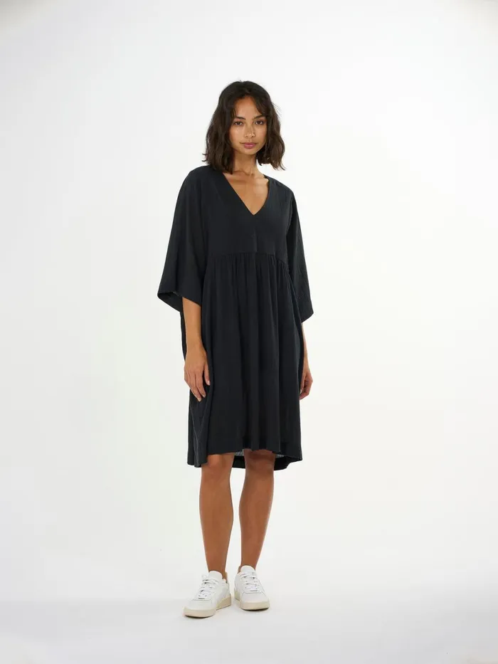 KnowledgeCotton Apparel Dresses And Skirts Cotton Crepe Ashape Dress Black Jet 8211 Women KnowledgeCotton Apparel Dresses And Skirts Cotton Crepe Ashape Dress Black Jet 8211 Women