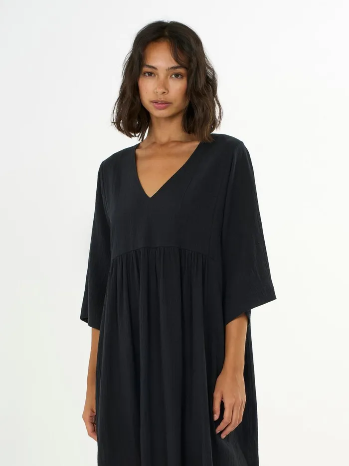 KnowledgeCotton Apparel Dresses And Skirts Cotton Crepe Ashape Dress Black Jet 8211 Women KnowledgeCotton Apparel Dresses And Skirts Cotton Crepe Ashape Dress Black Jet 8211 Women