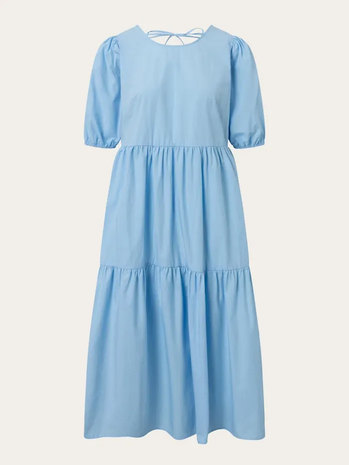 KnowledgeCotton Apparel Dresses And Skirts Puff Sleeve Poplin Dress Airy Blue 8211 Women KnowledgeCotton Apparel Dresses And Skirts Puff Sleeve Poplin Dress Airy Blue 8211 Women