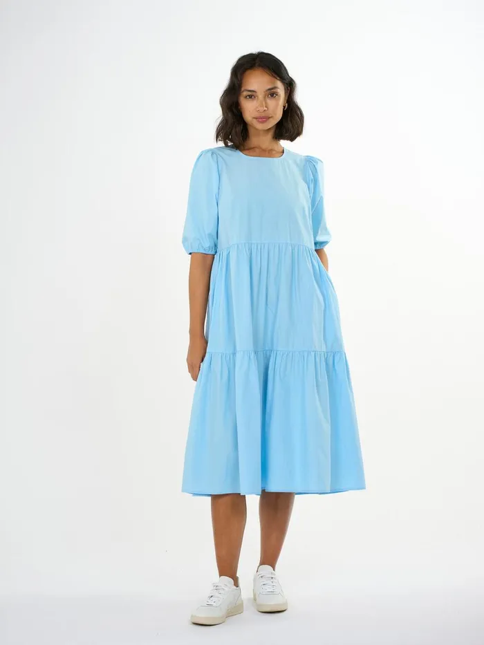 KnowledgeCotton Apparel Dresses And Skirts Puff Sleeve Poplin Dress Airy Blue 8211 Women KnowledgeCotton Apparel Dresses And Skirts Puff Sleeve Poplin Dress Airy Blue 8211 Women