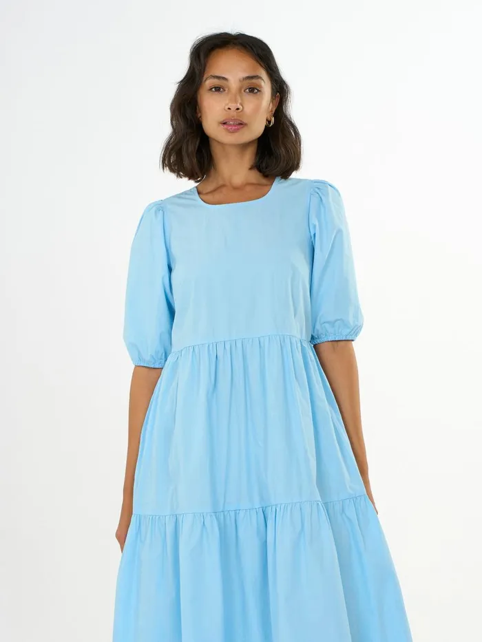 KnowledgeCotton Apparel Dresses And Skirts Puff Sleeve Poplin Dress Airy Blue 8211 Women KnowledgeCotton Apparel Dresses And Skirts Puff Sleeve Poplin Dress Airy Blue 8211 Women