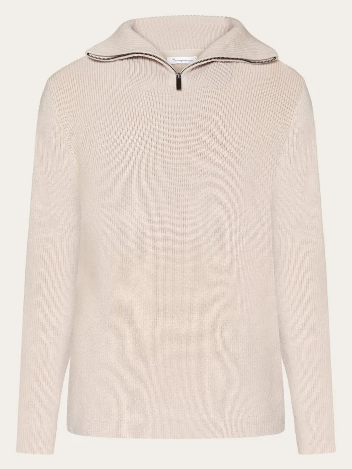 KnowledgeCotton Apparel Knits 12 Neck Zip Merino Wool Rib Knit Kelp 8211 Men