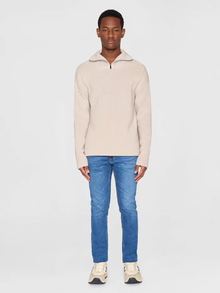 KnowledgeCotton Apparel Knits 12 Neck Zip Merino Wool Rib Knit Kelp 8211 Men KnowledgeCotton Apparel Knits 12 Neck Zip Merino Wool Rib Knit Kelp 8211 Men