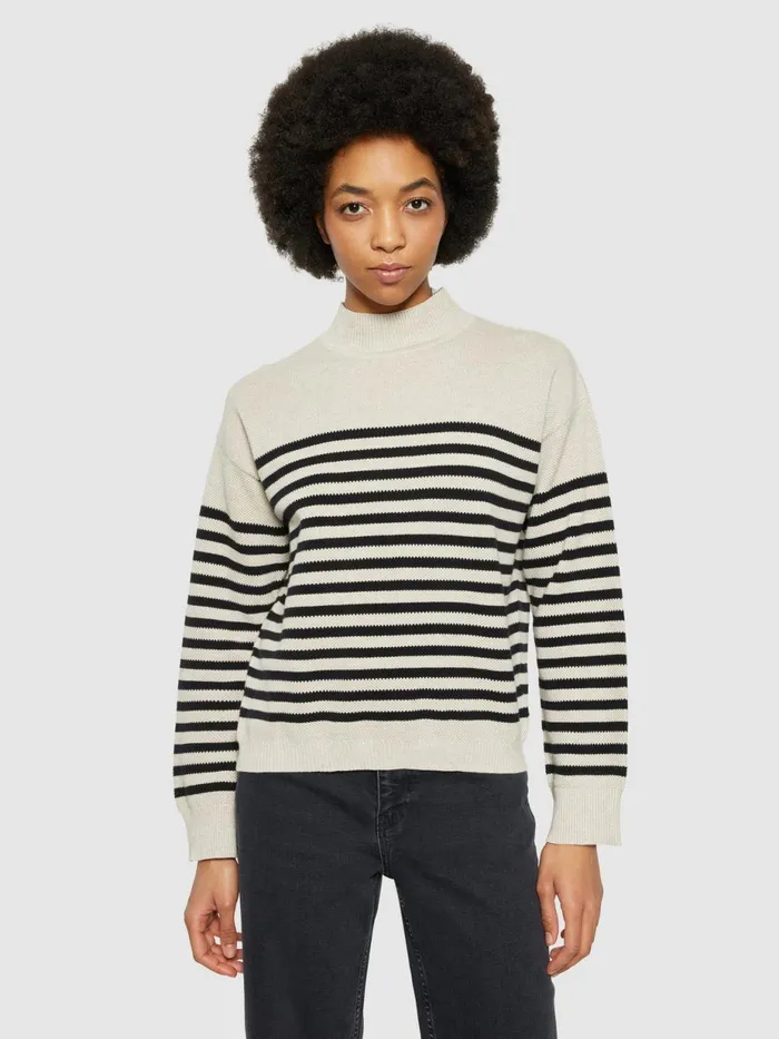 KnowledgeCotton Apparel Knits Cotton Micro Bubble Stripe Crew Neck Regenerative Organic Certified 8211 Women
