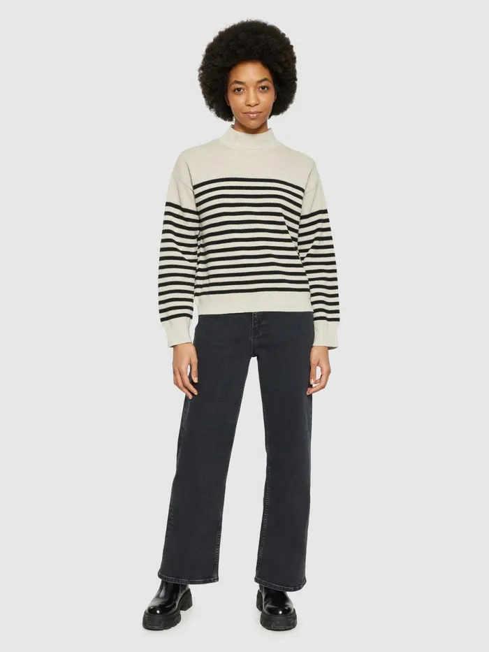 KnowledgeCotton Apparel Knits Cotton Micro Bubble Stripe Crew Neck Regenerative Organic Certified 8211 Women